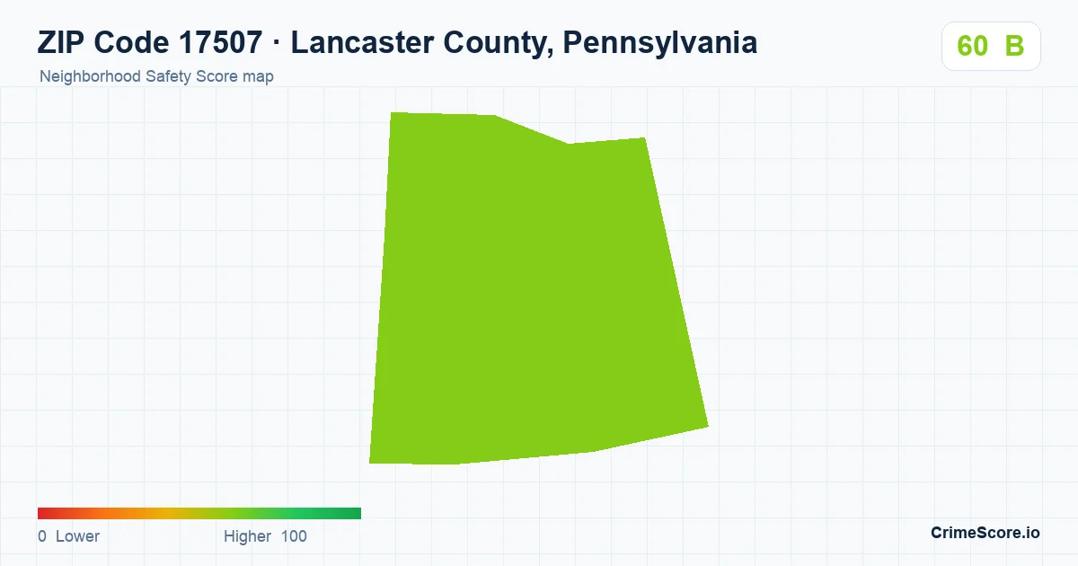 ZIP Code 17507 in Lancaster County, Pennsylvania neighborhood Safety Score map