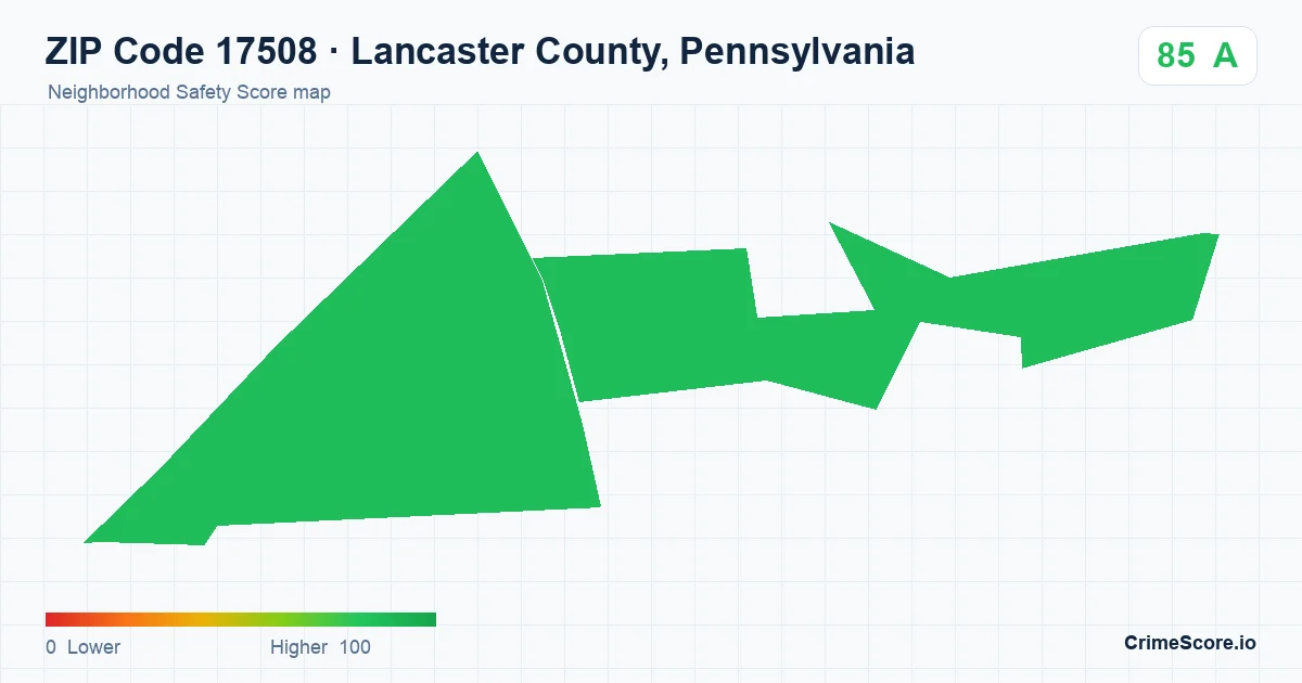 ZIP Code 17508 in Lancaster County, Pennsylvania neighborhood Safety Score map