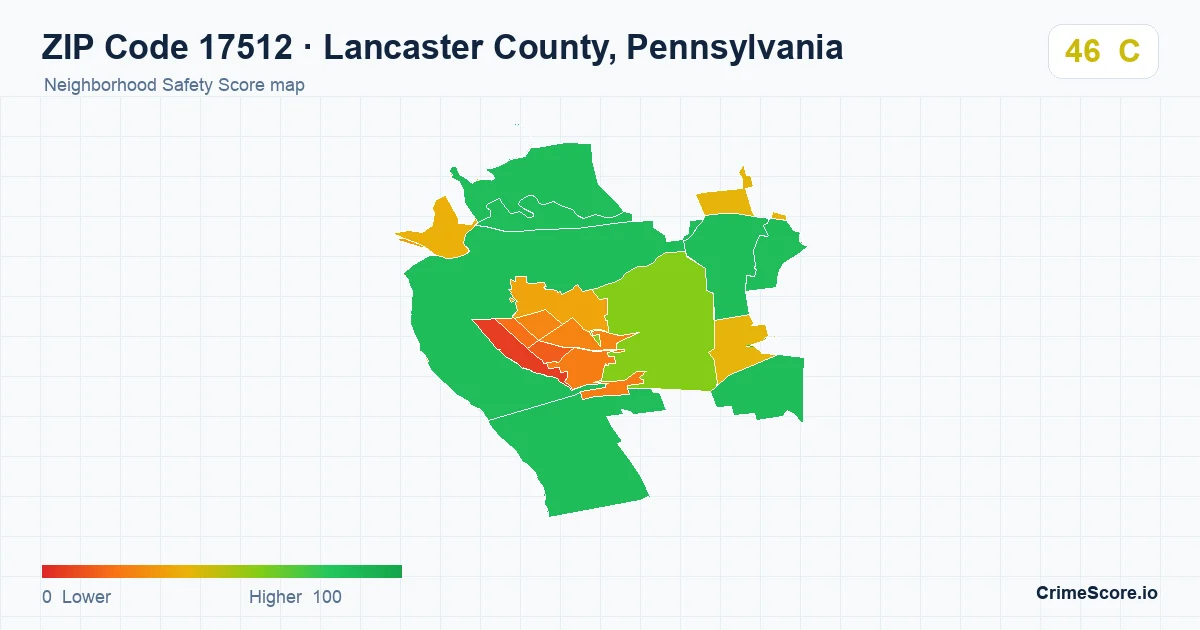 ZIP Code 17512 in Lancaster County, Pennsylvania neighborhood Safety Score map