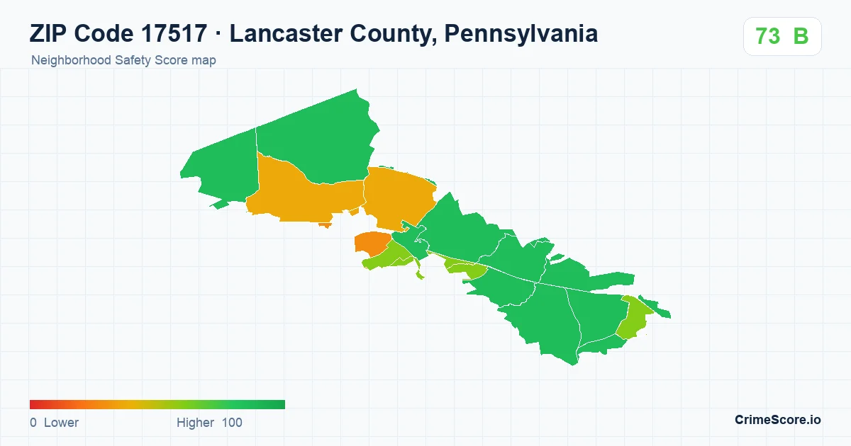 ZIP Code 17517 in Lancaster County, Pennsylvania neighborhood Safety Score map