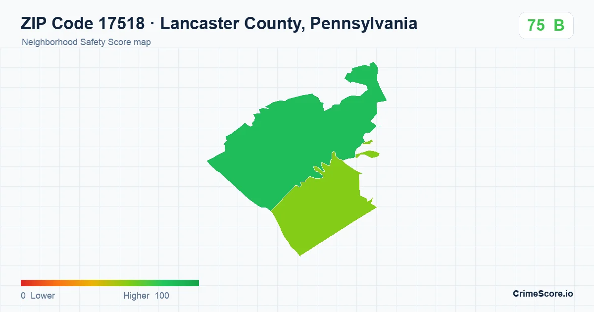 ZIP Code 17518 in Lancaster County, Pennsylvania neighborhood Safety Score map