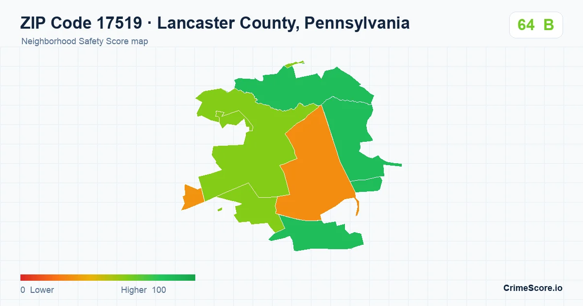 ZIP Code 17519 in Lancaster County, Pennsylvania neighborhood Safety Score map