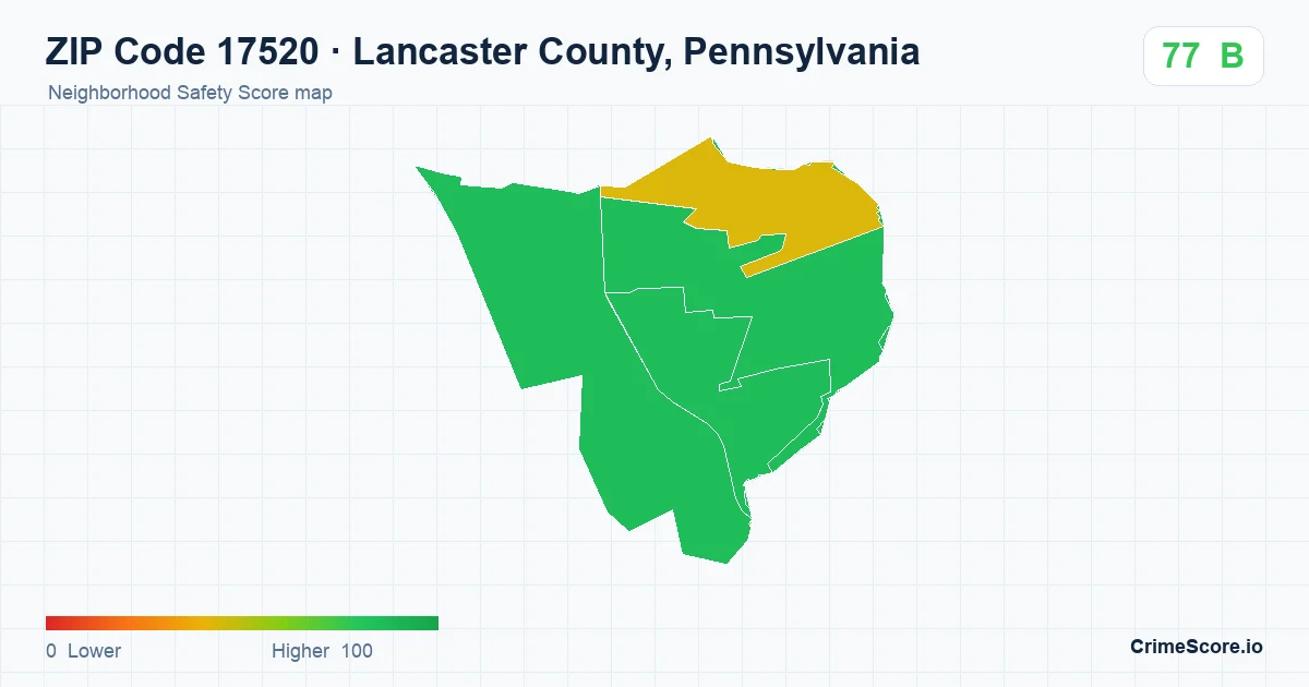 ZIP Code 17520 in Lancaster County, Pennsylvania neighborhood Safety Score map