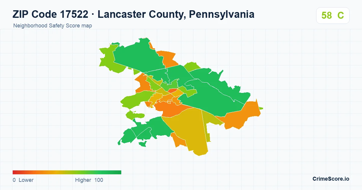 ZIP Code 17522 in Lancaster County, Pennsylvania neighborhood Safety Score map