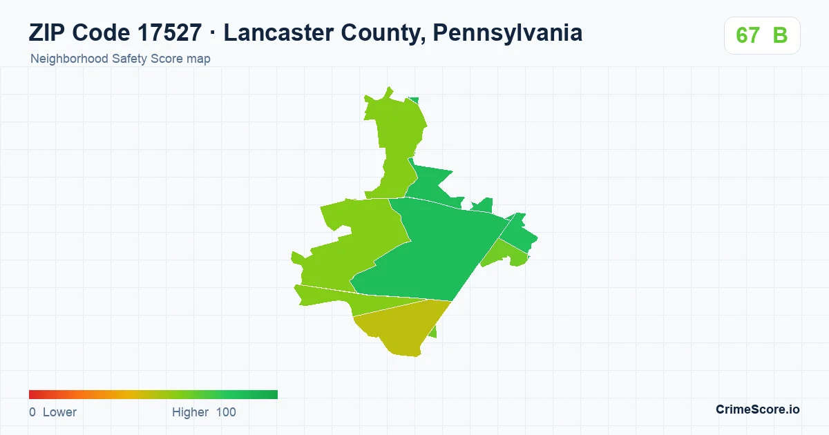 ZIP Code 17527 in Lancaster County, Pennsylvania neighborhood Safety Score map