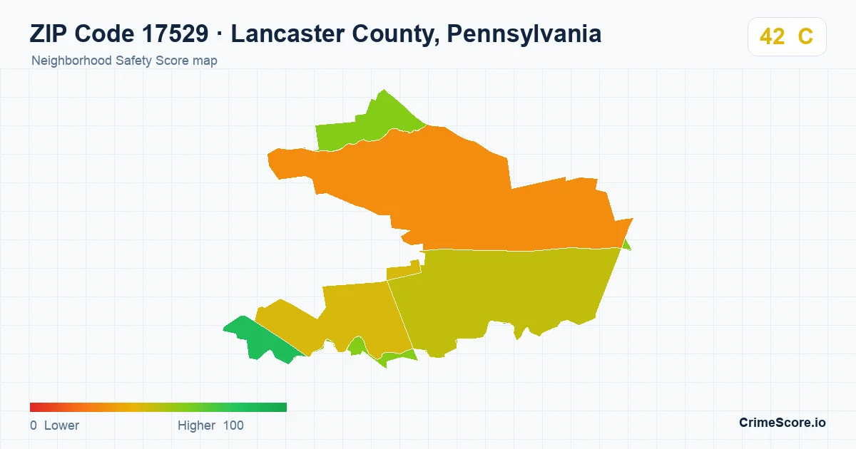 ZIP Code 17529 in Lancaster County, Pennsylvania neighborhood Safety Score map