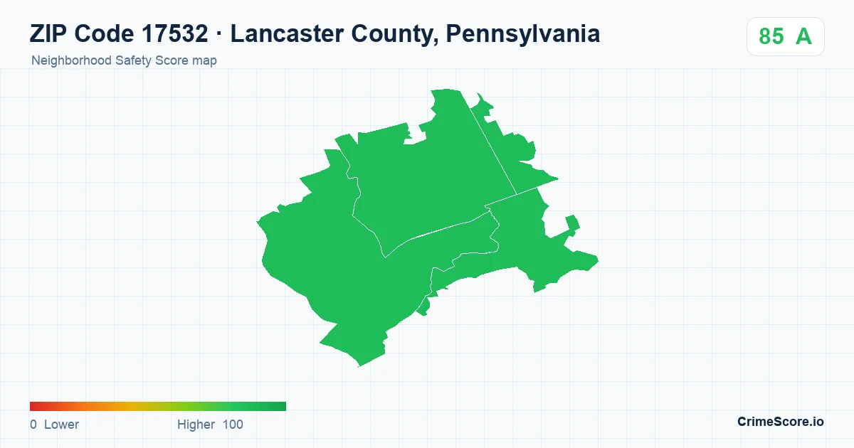 ZIP Code 17532 in Lancaster County, Pennsylvania neighborhood Safety Score map