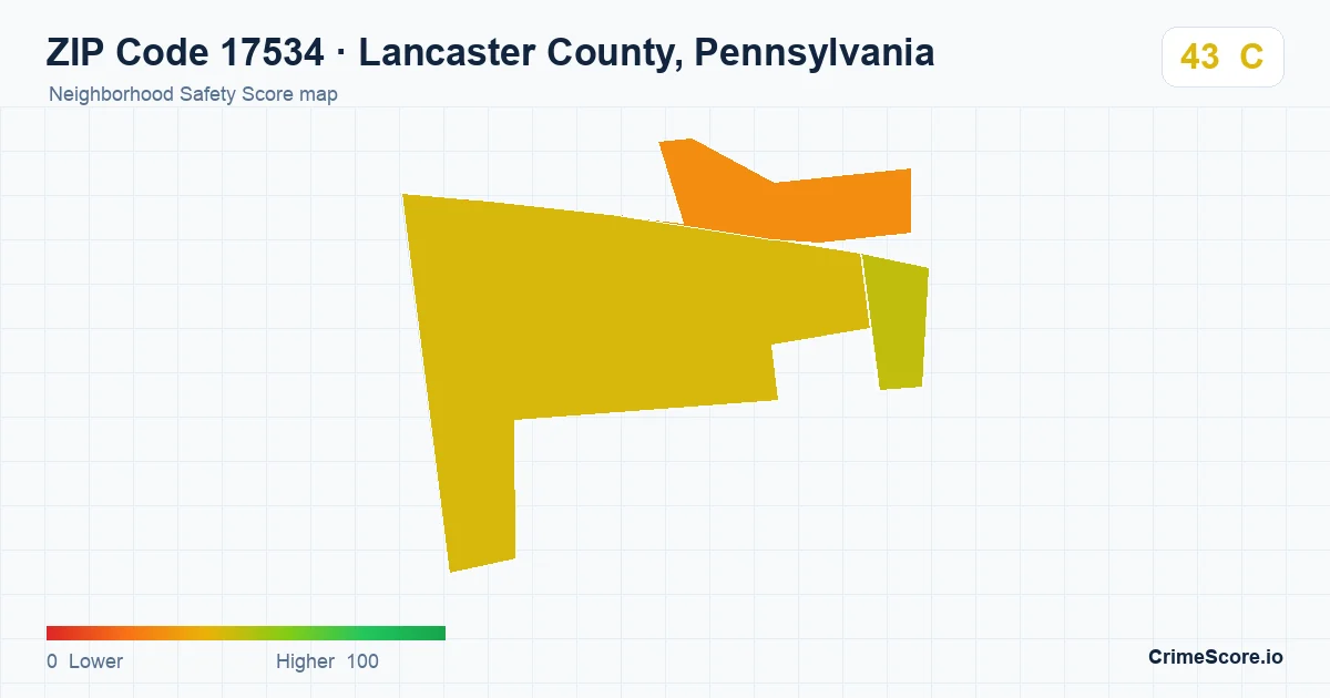 ZIP Code 17534 in Lancaster County, Pennsylvania neighborhood Safety Score map