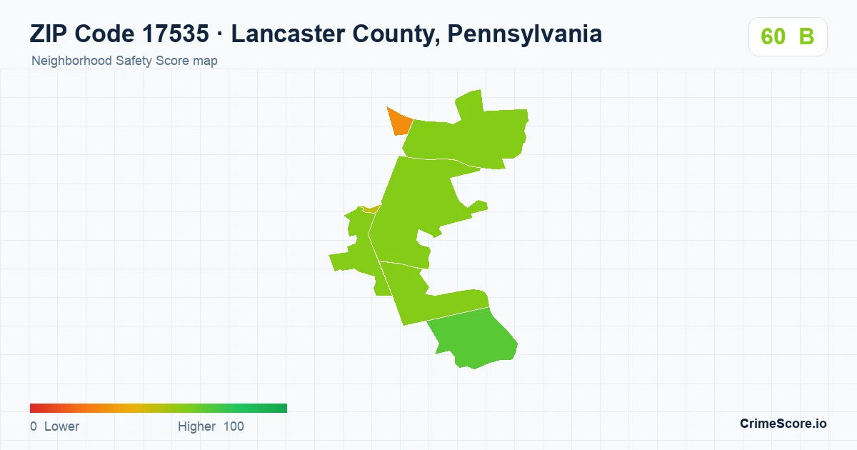ZIP Code 17535 in Lancaster County, Pennsylvania neighborhood Safety Score map