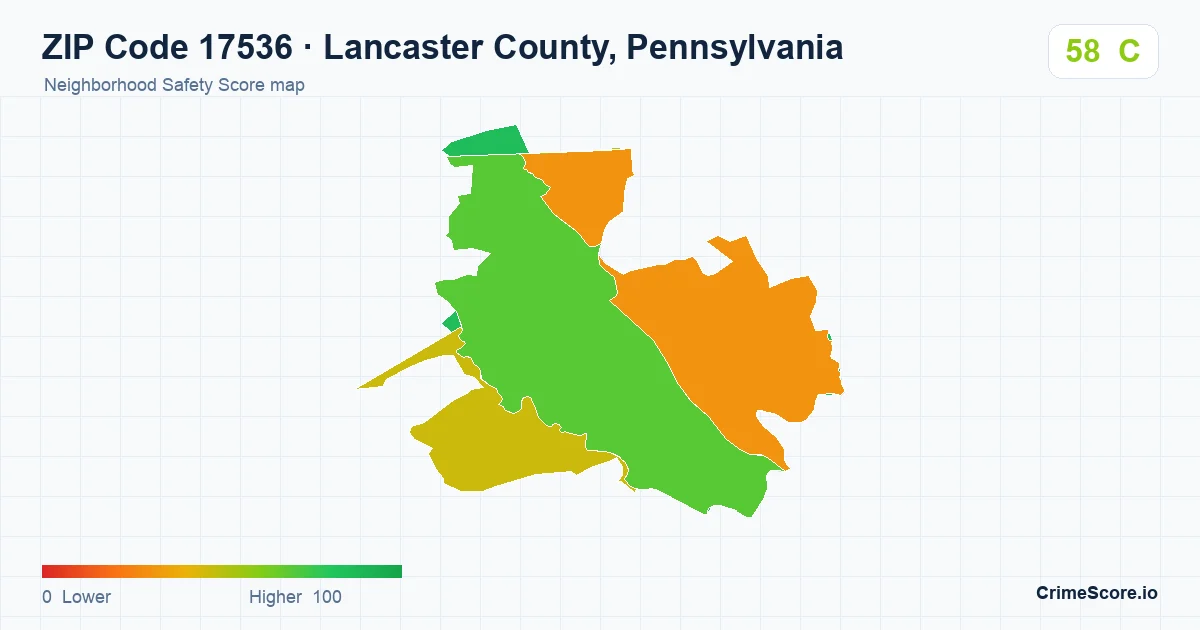ZIP Code 17536 in Lancaster County, Pennsylvania neighborhood Safety Score map