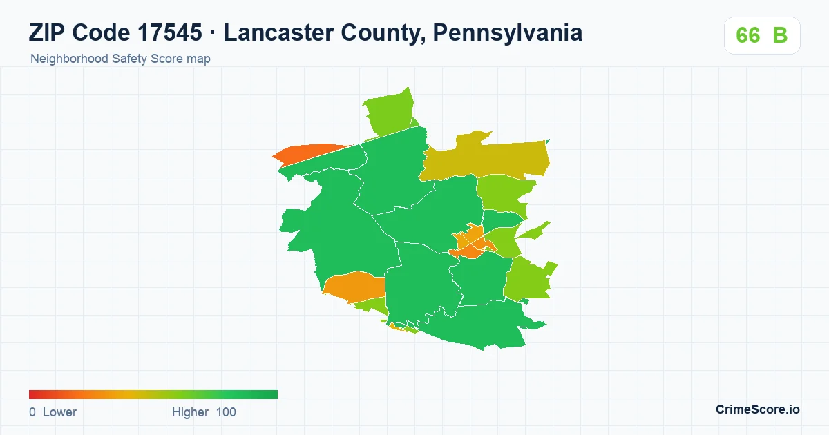 ZIP Code 17545 in Lancaster County, Pennsylvania neighborhood Safety Score map