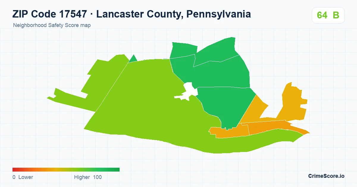 ZIP Code 17547 in Lancaster County, Pennsylvania neighborhood Safety Score map