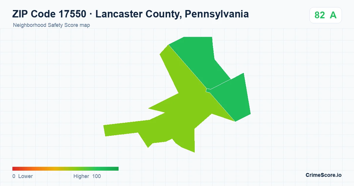 ZIP Code 17550 in Lancaster County, Pennsylvania neighborhood Safety Score map