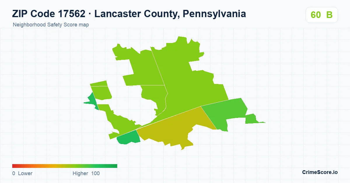 ZIP Code 17562 in Lancaster County, Pennsylvania neighborhood Safety Score map