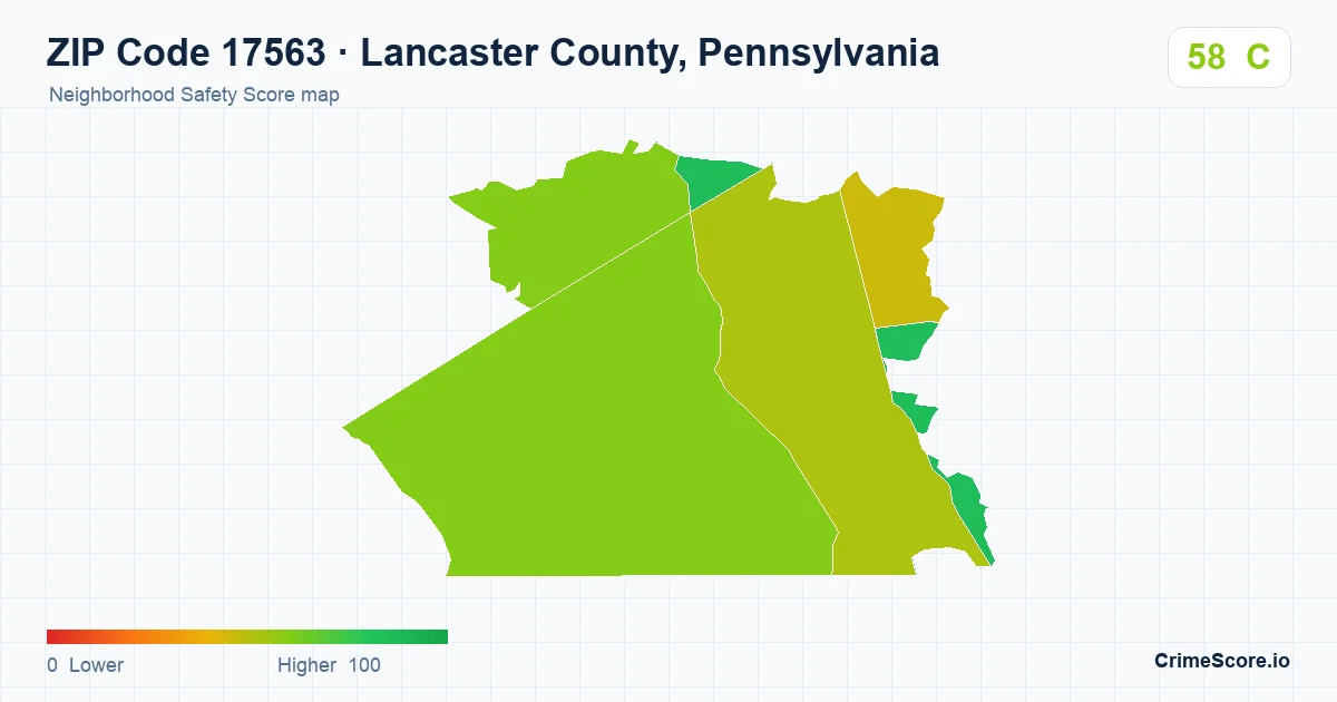 ZIP Code 17563 in Lancaster County, Pennsylvania neighborhood Safety Score map