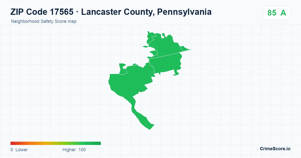 ZIP Code 17565 in Lancaster County, Pennsylvania neighborhood Safety Score map