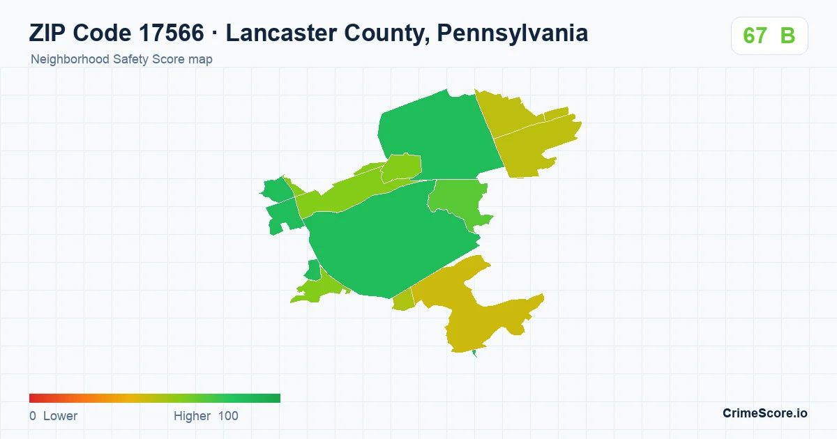 ZIP Code 17566 in Lancaster County, Pennsylvania neighborhood Safety Score map