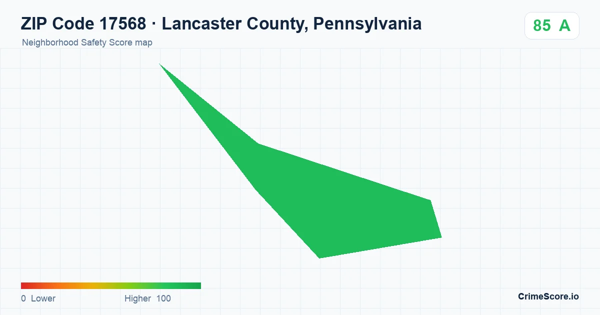 ZIP Code 17568 in Lancaster County, Pennsylvania neighborhood Safety Score map