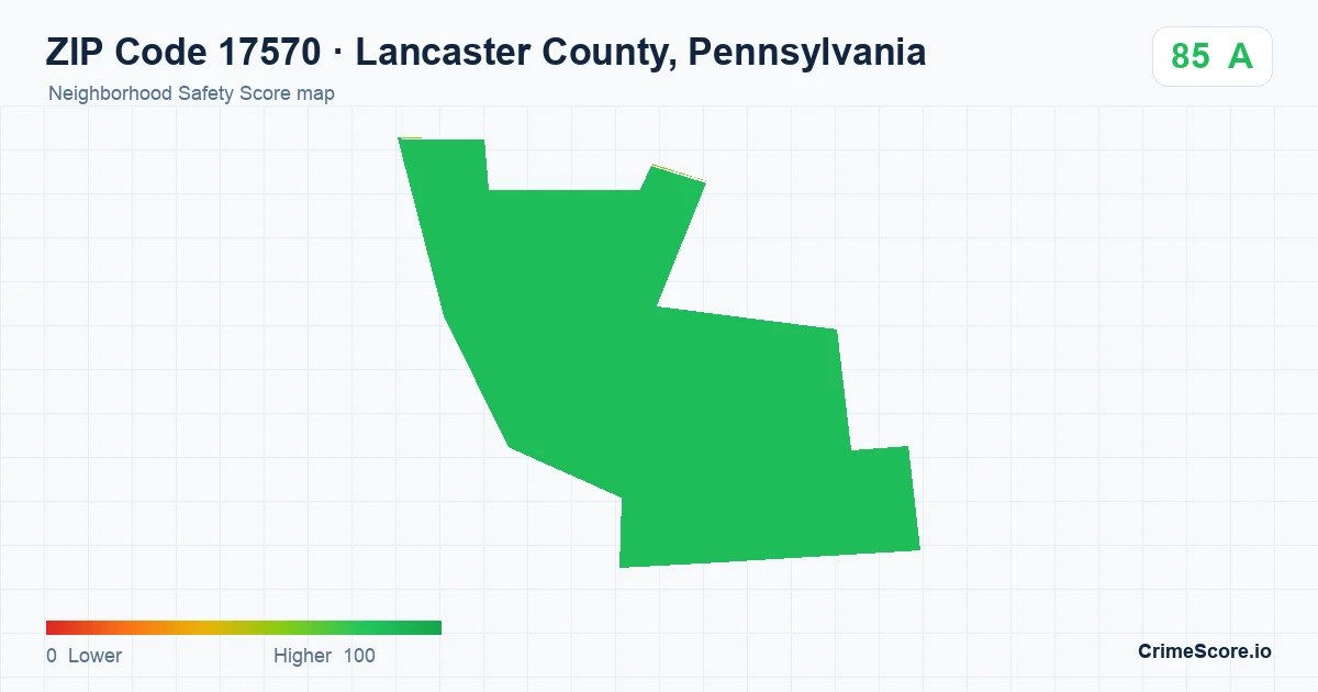 ZIP Code 17570 in Lancaster County, Pennsylvania neighborhood Safety Score map