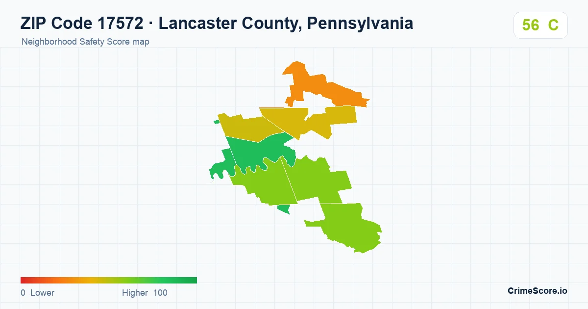 ZIP Code 17572 in Lancaster County, Pennsylvania neighborhood Safety Score map