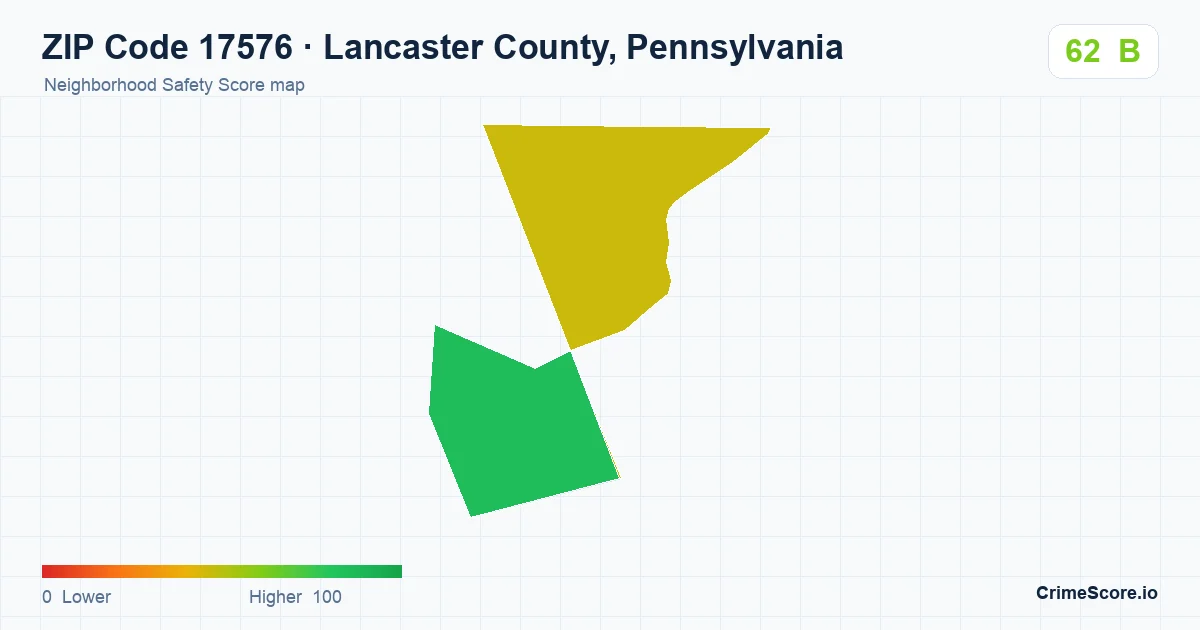 ZIP Code 17576 in Lancaster County, Pennsylvania neighborhood Safety Score map