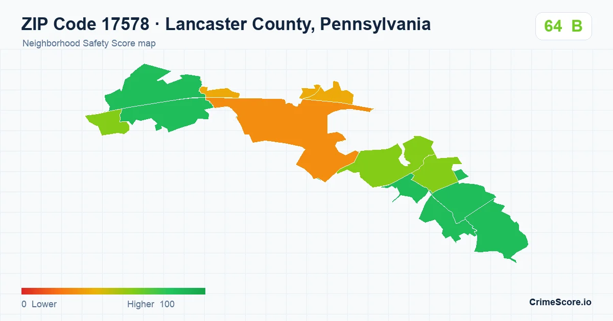 ZIP Code 17578 in Lancaster County, Pennsylvania neighborhood Safety Score map