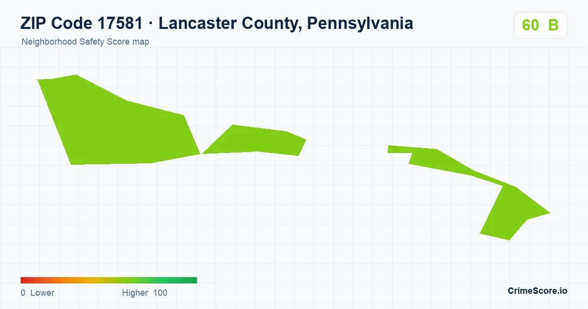 ZIP Code 17581 in Lancaster County, Pennsylvania neighborhood Safety Score map