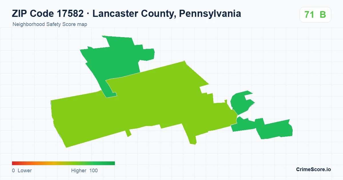 ZIP Code 17582 in Lancaster County, Pennsylvania neighborhood Safety Score map