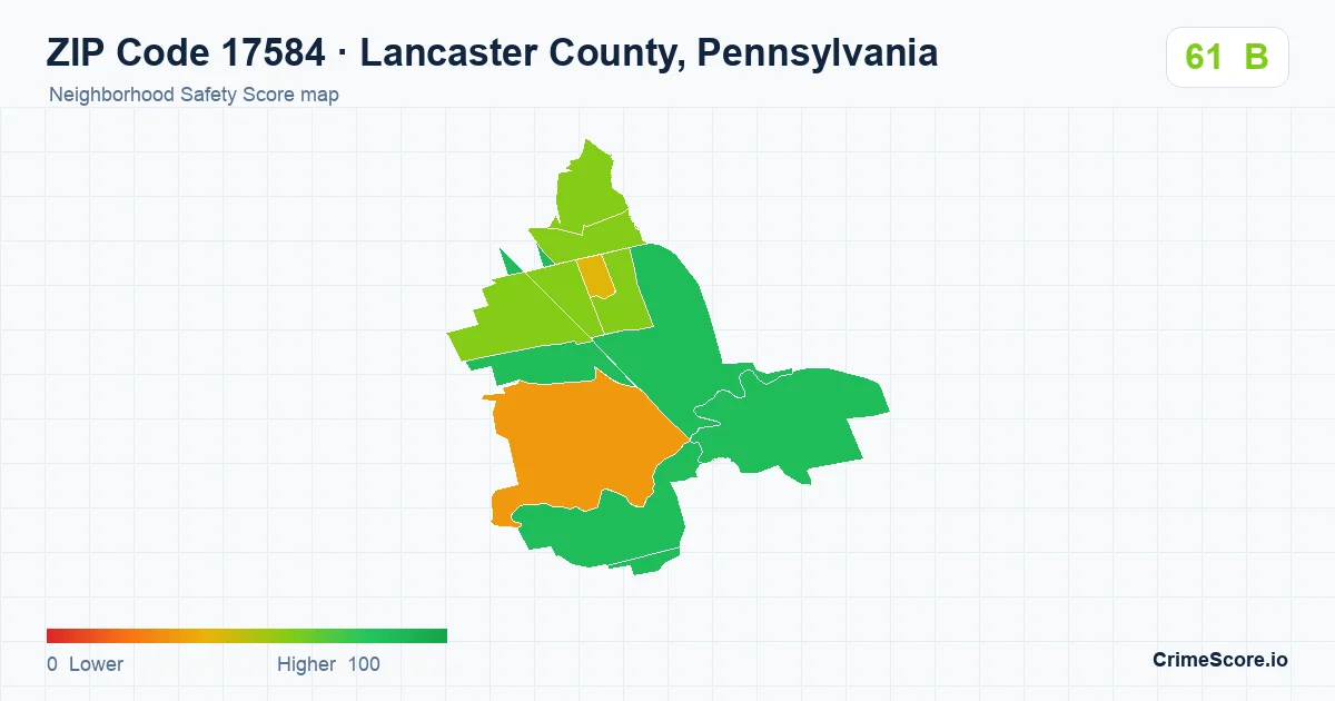 ZIP Code 17584 in Lancaster County, Pennsylvania neighborhood Safety Score map