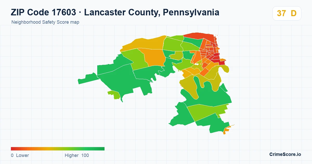 ZIP Code 17603 in Lancaster County, Pennsylvania neighborhood Safety Score map