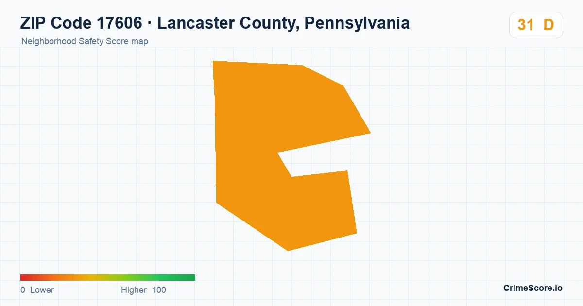 ZIP Code 17606 in Lancaster County, Pennsylvania neighborhood Safety Score map