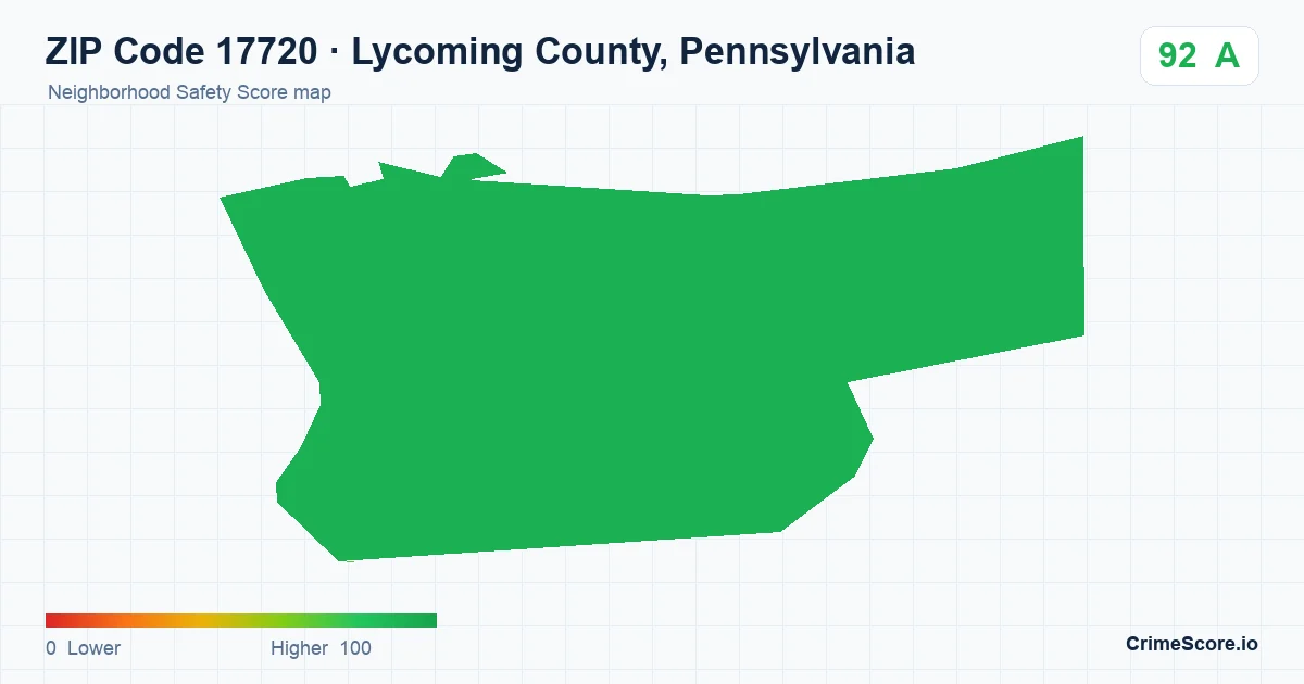 ZIP Code 17720 in Lycoming County, Pennsylvania neighborhood Safety Score map