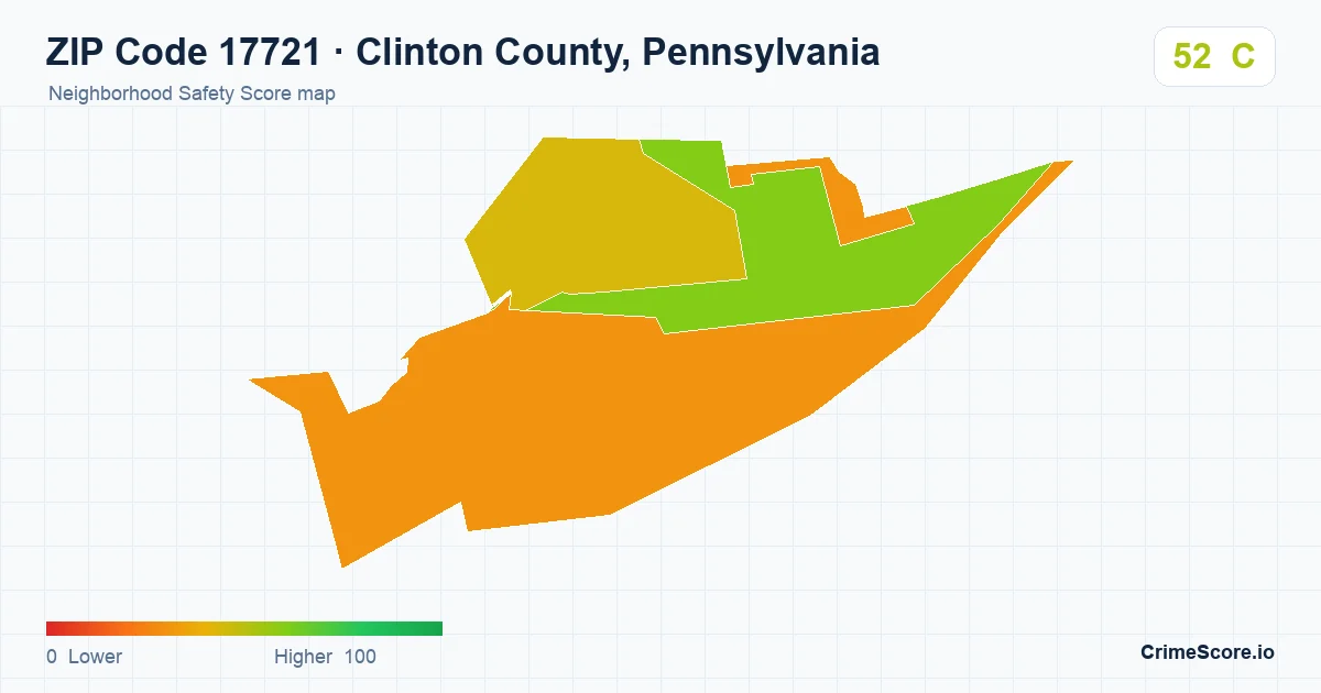 ZIP Code 17721 in Clinton County, Pennsylvania neighborhood Safety Score map