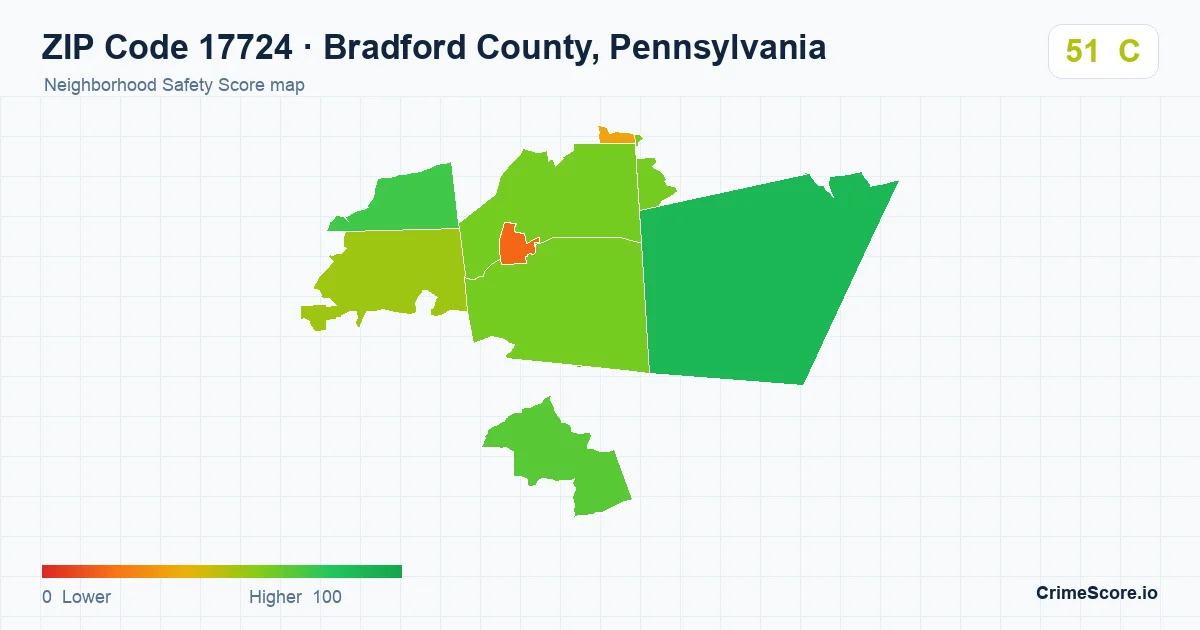 ZIP Code 17724 in Bradford County, Pennsylvania neighborhood Safety Score map