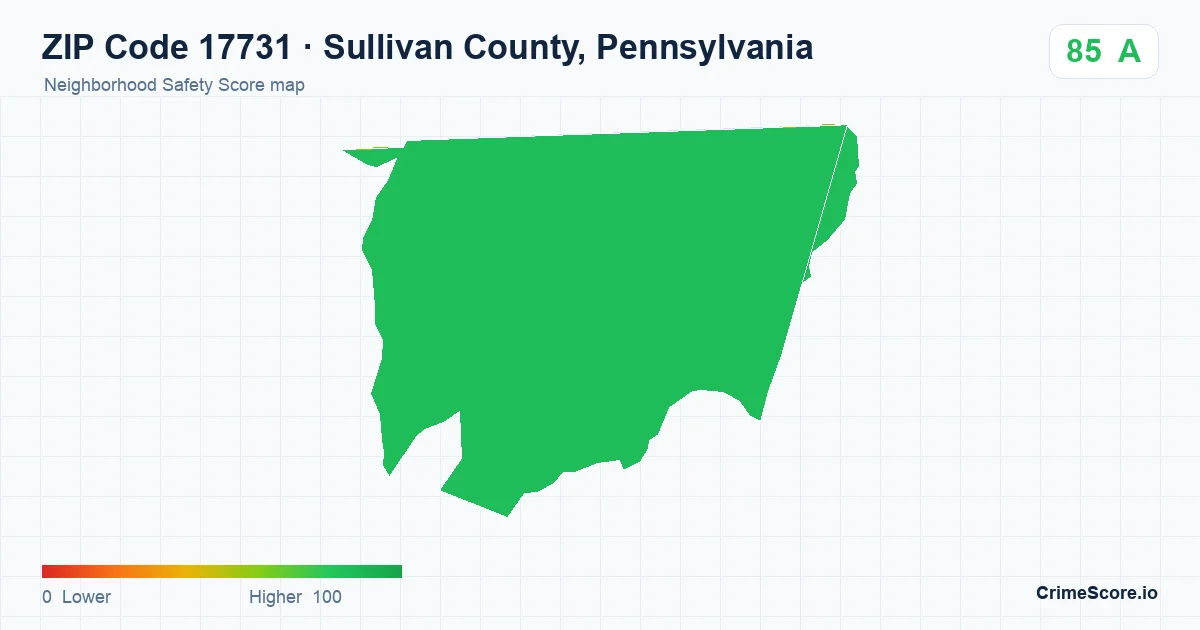ZIP Code 17731 in Sullivan County, Pennsylvania neighborhood Safety Score map