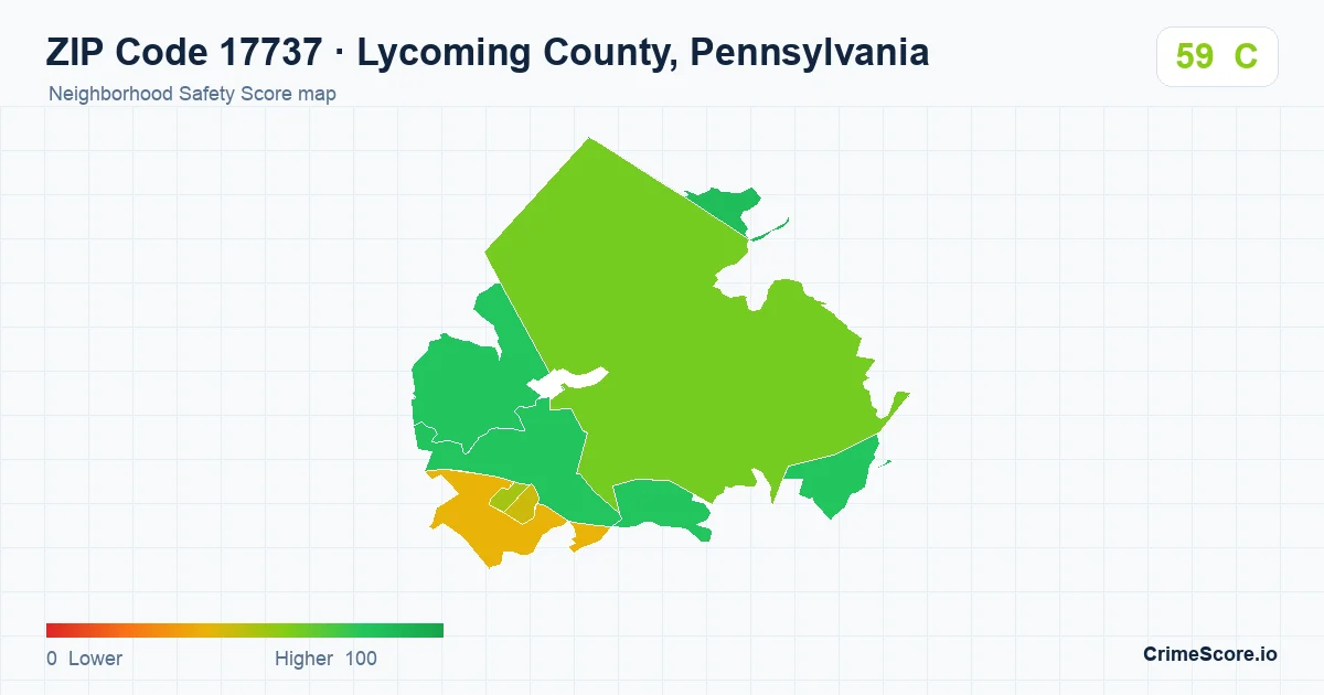 ZIP Code 17737 in Lycoming County, Pennsylvania neighborhood Safety Score map