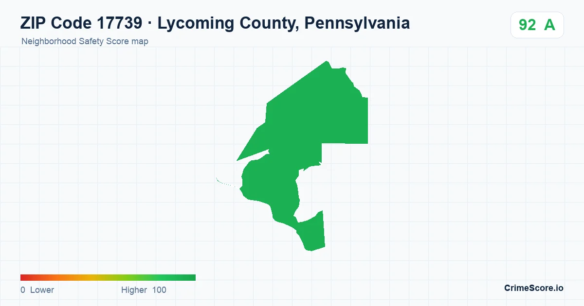 ZIP Code 17739 in Lycoming County, Pennsylvania neighborhood Safety Score map