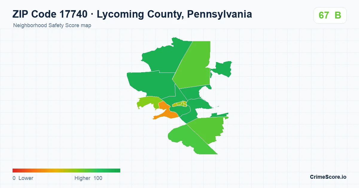 ZIP Code 17740 in Lycoming County, Pennsylvania neighborhood Safety Score map
