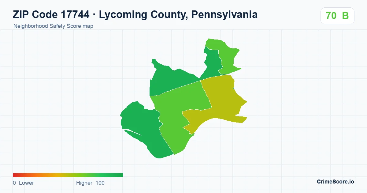 ZIP Code 17744 in Lycoming County, Pennsylvania neighborhood Safety Score map