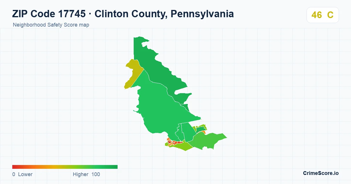 ZIP Code 17745 in Clinton County, Pennsylvania neighborhood Safety Score map
