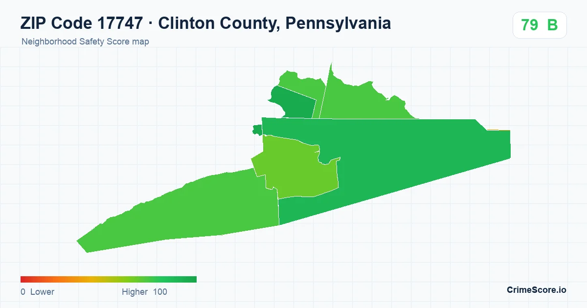 ZIP Code 17747 in Clinton County, Pennsylvania neighborhood Safety Score map