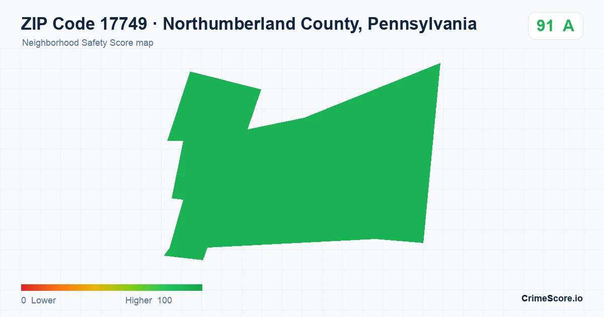 ZIP Code 17749 in Northumberland County, Pennsylvania neighborhood Safety Score map