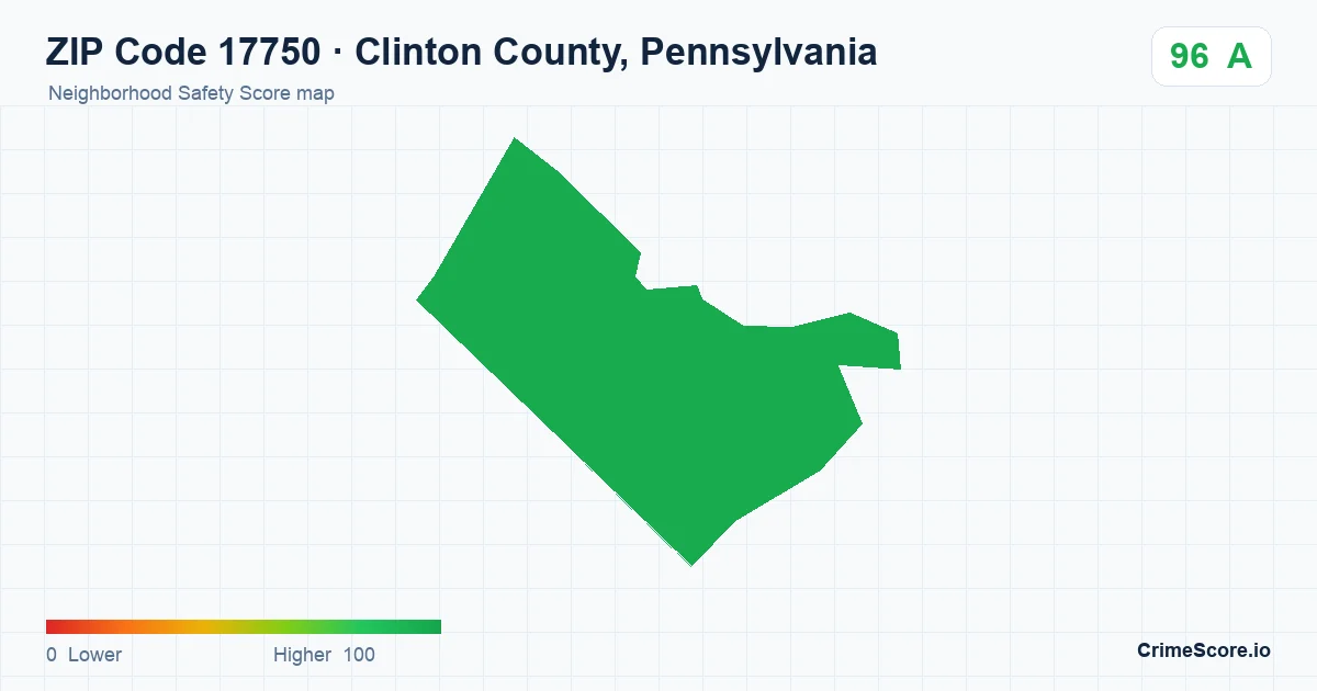 ZIP Code 17750 in Clinton County, Pennsylvania neighborhood Safety Score map
