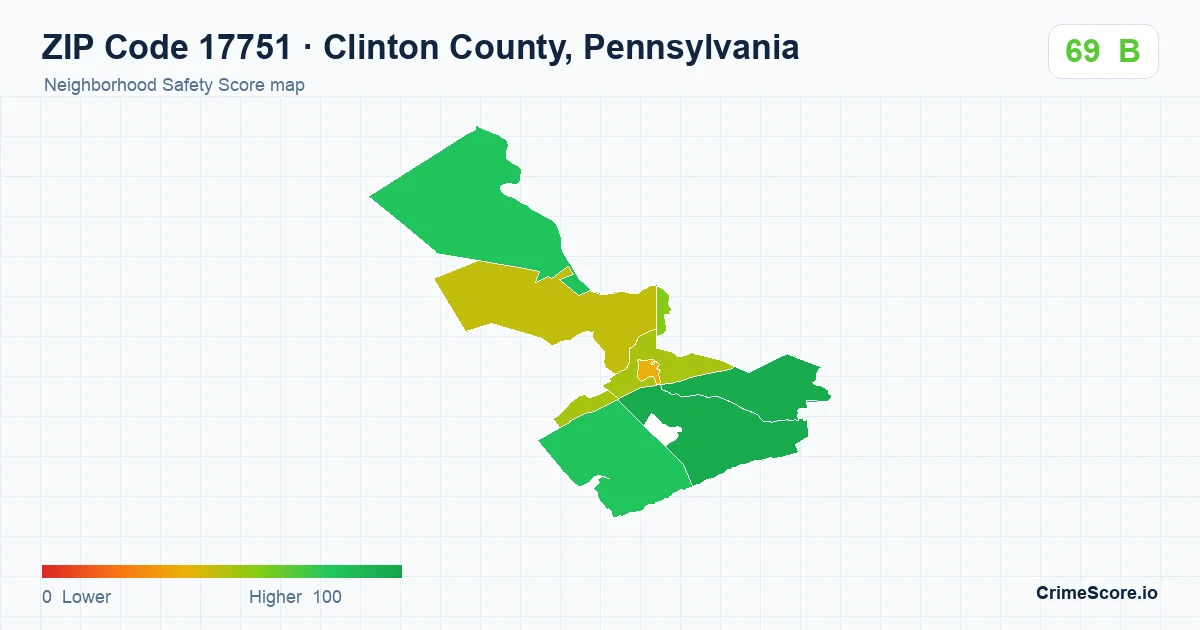 ZIP Code 17751 in Clinton County, Pennsylvania neighborhood Safety Score map