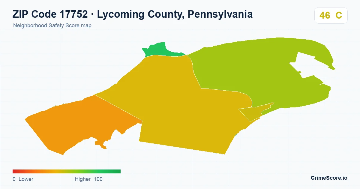 ZIP Code 17752 in Lycoming County, Pennsylvania neighborhood Safety Score map