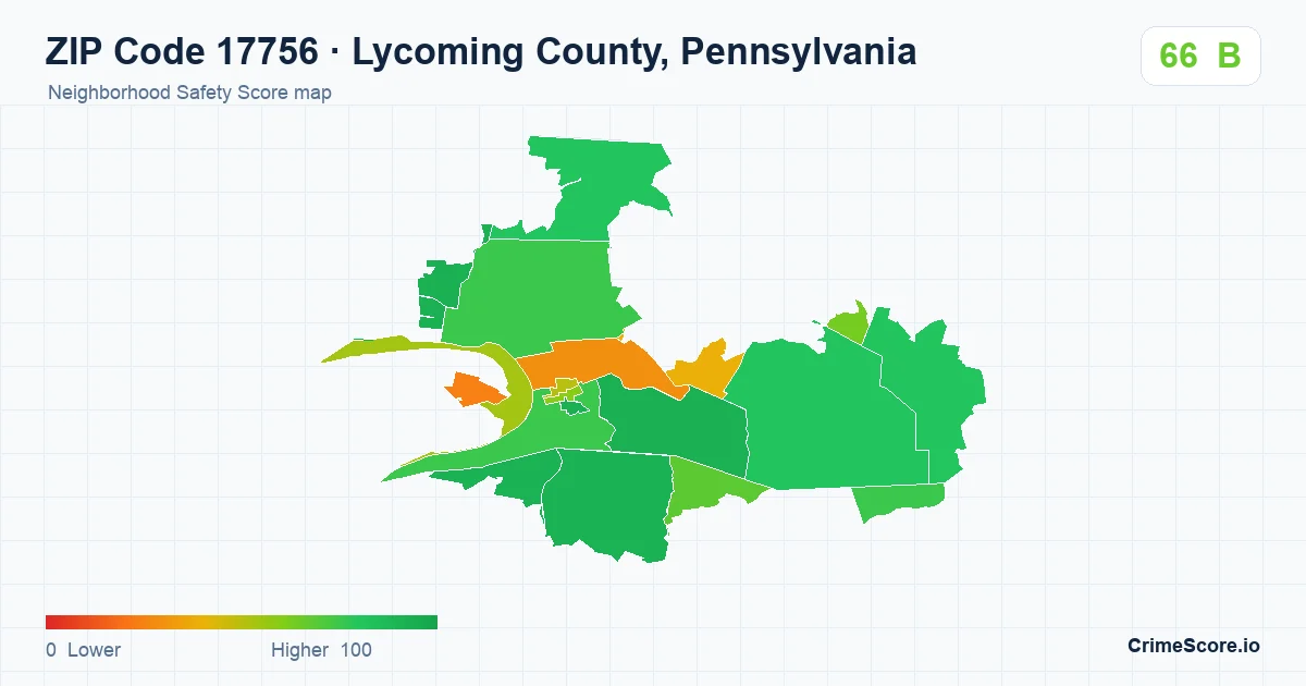 ZIP Code 17756 in Lycoming County, Pennsylvania neighborhood Safety Score map