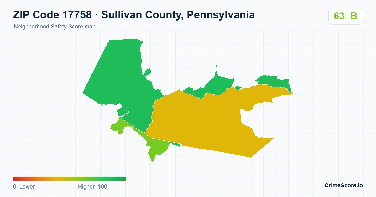 ZIP Code 17758 in Sullivan County, Pennsylvania neighborhood Safety Score map