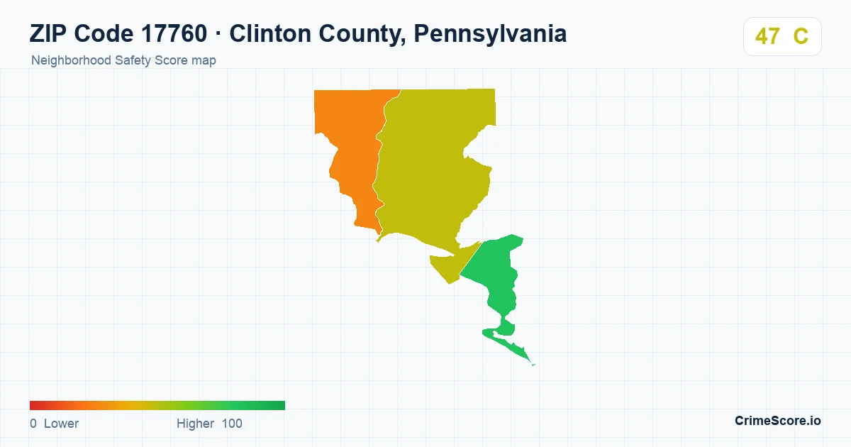 ZIP Code 17760 in Clinton County, Pennsylvania neighborhood Safety Score map