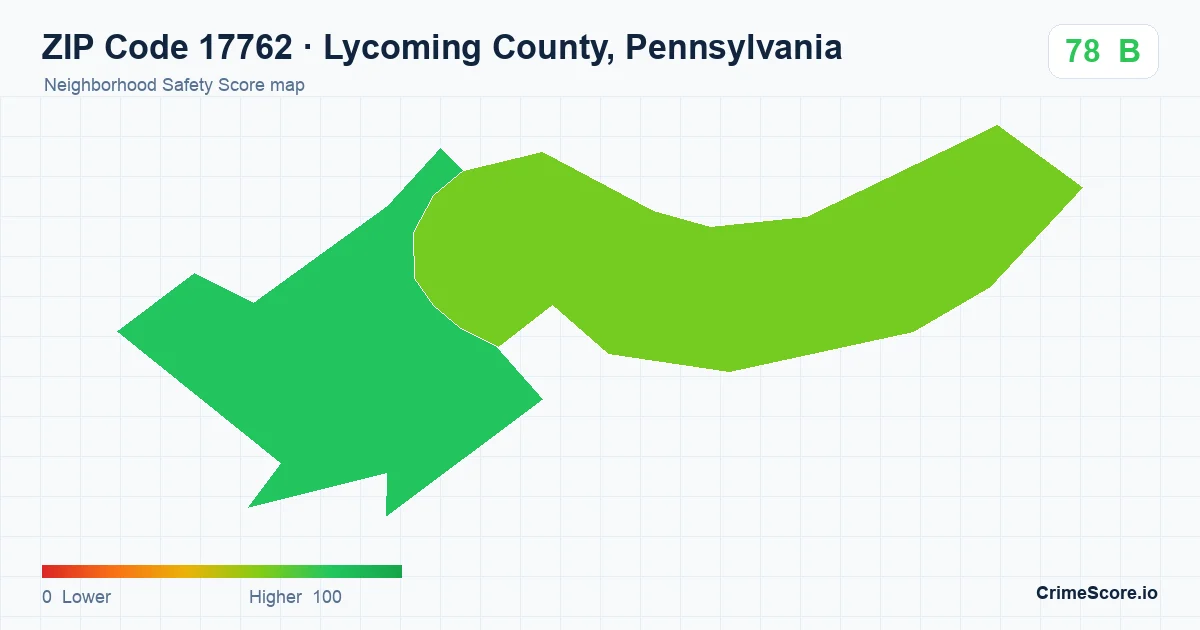 ZIP Code 17762 in Lycoming County, Pennsylvania neighborhood Safety Score map