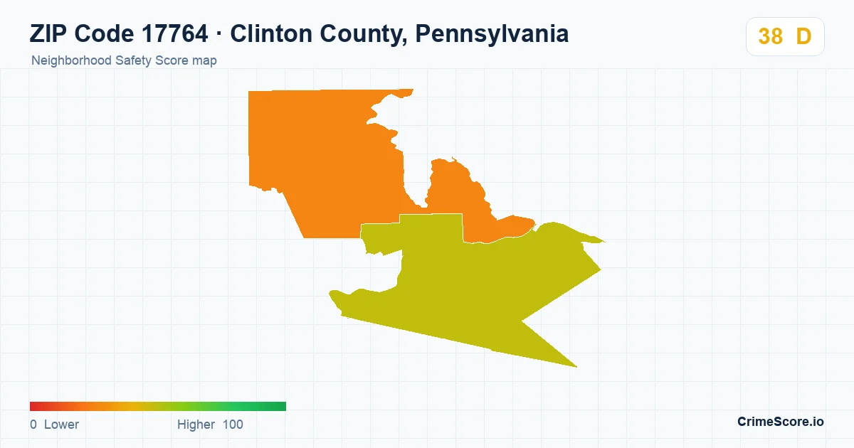 ZIP Code 17764 in Clinton County, Pennsylvania neighborhood Safety Score map